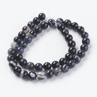 Round Dyed & Heated Natural Black Agate Beads Strands X-G-G582-8mm-07-1