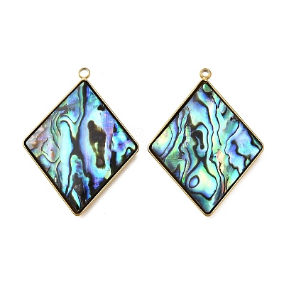 304 Stainless Steel Pave Natural Paua Shell Pendants X-STAS-Z125-01D-G-1