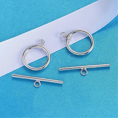 Platinum Plated Ring 925 Sterling Silver Toggle Clasps STER-K014-H733-15mm-P-1