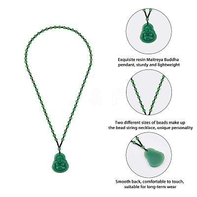 4Pcs Resin Imitation Gemstone Maitreya Buddha Pendant Necklace NJEW-FI0001-62A-1