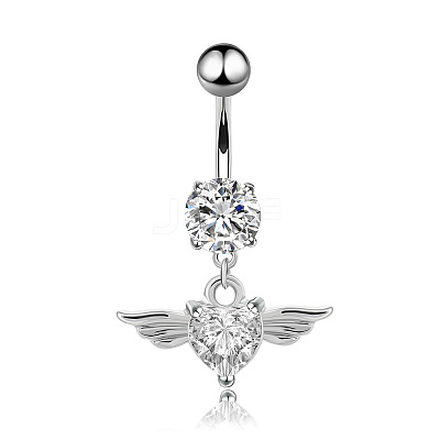Piercing Jewelry Stainless Steel Micro Pave Cubic Zirconia Split Navel Ring Belly Rings WG4019F-01-1
