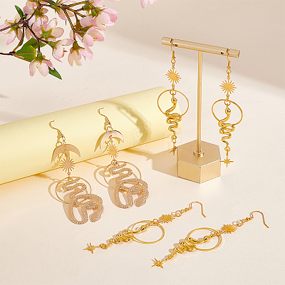 2 Pairs 2 Style Sun & Moon Planet Alloy Dangle Earrings EJEW-AN0002-42-1