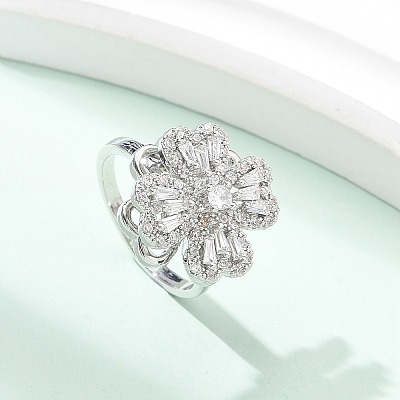Clover Rotatable Open Cuff Rings for Women RJEW-R007-02P-1