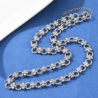 8MM 304 Stainless Steel Textured Ring Link Chain Necklaces NJEW-Z105-04P-03-1