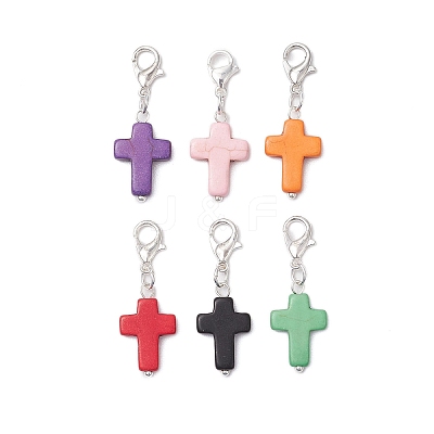 6Pcs Synthetic Turquoise Cross Pendant Decorations HJEW-JM02499-1