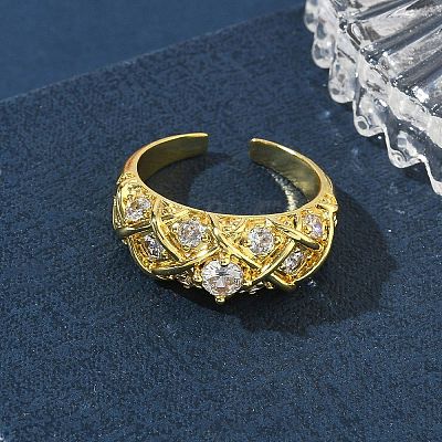 Brass Micro Pave Cubic Zirconia Cuff Open Rings RJEW-C163-24G-1
