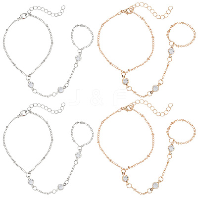 4Pcs 2 Colors Alloy Curb Chain Finger Ring Bracelets for Women BJEW-CY0001-07-1