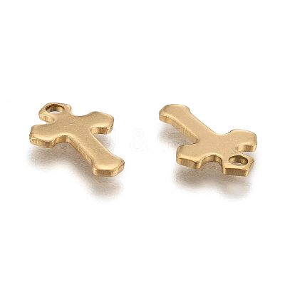 Ion Plating(IP) 304 Stainless Steel Tiny Cross Charms X-STAS-L159-06G-1