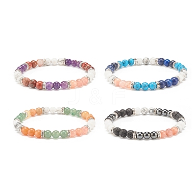 Natural & Synthetic Mixed Gemstone Round Beaded Stretch Bracelet for Women BJEW-JB08336-1
