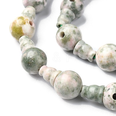 Natural Green Line Jasper 3-Hole Guru Bead Strands G-K149-41-1
