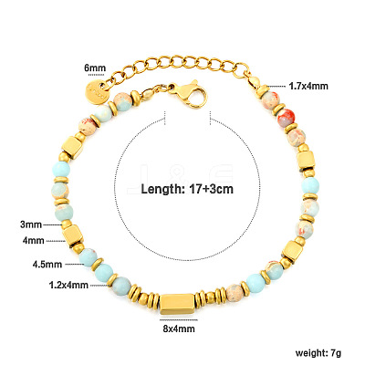 304 Stainless Steel & Round Natural Shoushan Stone Beaded Bracelets WG1A79C-01-1