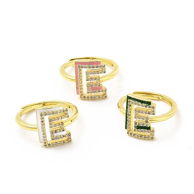 Mixed Color Enamel Initial Letter Adjustable Ring with Clear Cubic Zirconia RJEW-P045-01G-E-1
