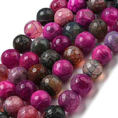 Faceted Natural Dragon Veins Agate Beads Strands G-F447-12mm-I05-1