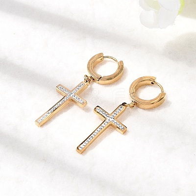 Cross 304 Stainless Steel Polymer Clay Rhinestones Hoop Earrings EJEW-G453-11G-02-1