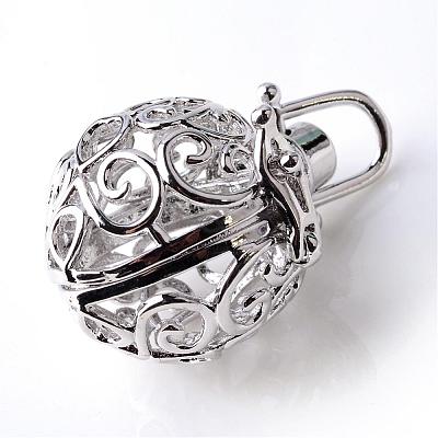 Rack Plating Brass Cage Pendants KK-S751-060P-1
