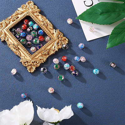 40Pcs 8 Colors Handmade Gold Sand Lampwork Beads Strands LAMP-YS0001-01-1
