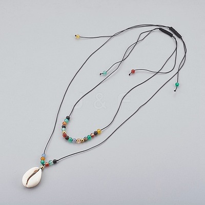 Cowrie Shell Beads Pendants Necklaces Sets NJEW-JN02299-02-1