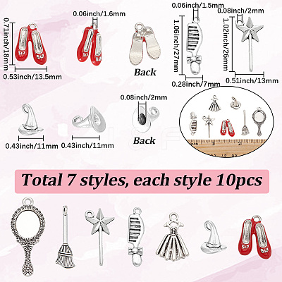 70Pcs 7 Styles Magic Girl Theme Alloy Pendants TIBEP-SC0003-65-1