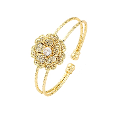 Brass Micro Pave Clear Cubic Zirconia Cuff Bangles for Women BJEW-U025-08G-1