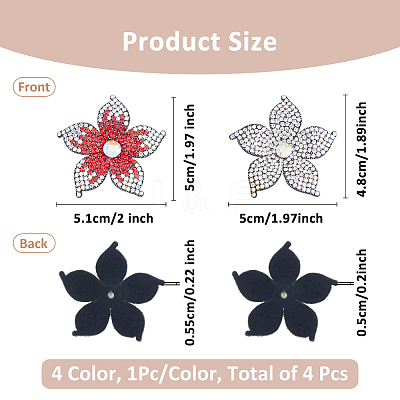 4Pcs 4 Styles Flower Imitation Leather & Rhinestone Ornament Accessories DIY-FH0007-09-1