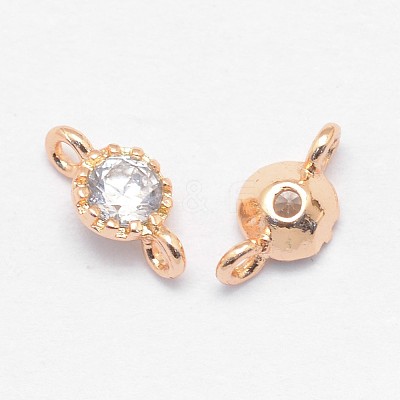 Real Light Gold Plated Brass Cubic Zirconia Flat Round Links KK-E672-015KCG-1