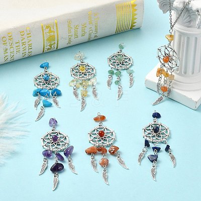 14Pcs 7 Colors Natural & Synthetic Gemstone Dream Catcher Pendants PALLOY-CJ00165-1
