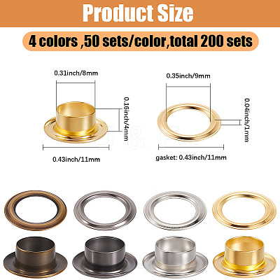 200 Sets 4 Colors Iron Grommet Eyelet Findings SCRA-GF0001-10A-02-1