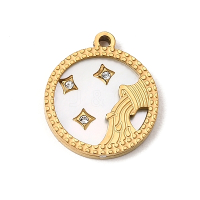 12 Constellations 304 Stainless Steel & Natural Shell & Rhinestone Pendants SA-CBAA9A2-06G-04-1