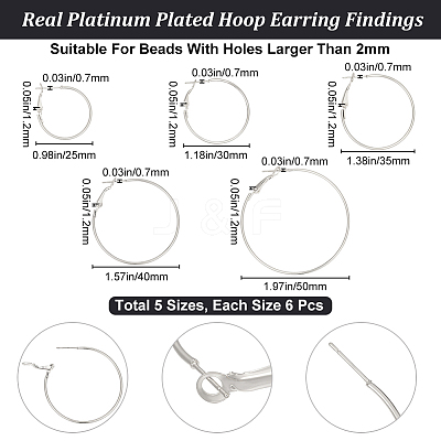 30Pcs 6 Style Brass Hoop Earring Findings FIND-BBC0003-23P-1