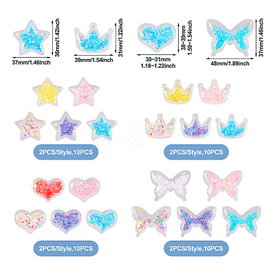 40Pcs 20 Style Crown/Star/Heart/Bowknot Plastic Cabochons KY-TA0001-27-1