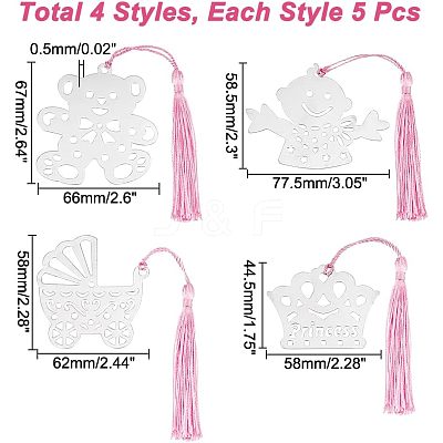 20Pcs 4 Style Stainless Steel Bookmarks OFST-CA0001-02B-1