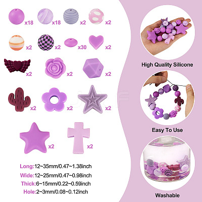 92Pcs Transparent Silicone Focal Beads SIL-TA0002-85C-1