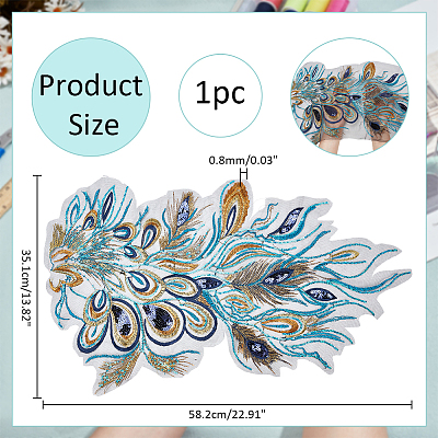 Phoenix Tail Pattern Polyester Lace with PVC Embroidered Fabric SENE-WH0003-38-1