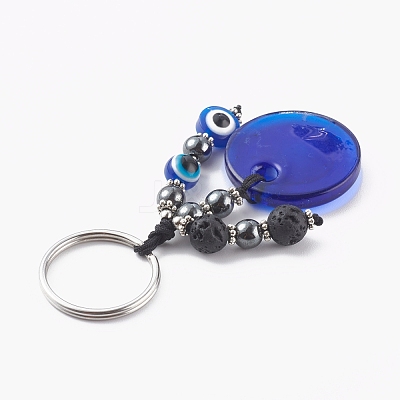Flat Round Evil Eye Lampwork Keychain KEYC-JKC00243-1