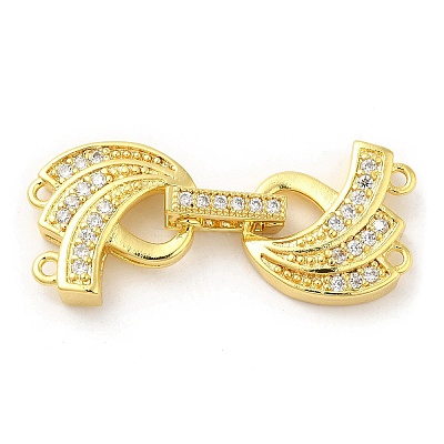 Rack Plating Brass Micro Pave Clear Cubic Zirconia Fold Over Clasps KK-H447-15G-1