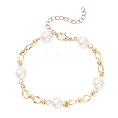 Round Shell Pearl Link Chain Bracelets BJEW-JB12873-1