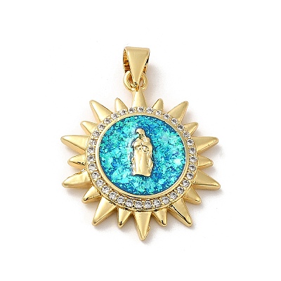 Rack Plating Brass Micro Pave Cubic Zirconia with Synthetic Opal Pendants KK-D088-27G-1