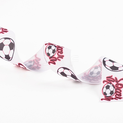 Single Face Word Soccer with Football Printed Polyester Grosgrain Ribbons SRIB-P019-05-1