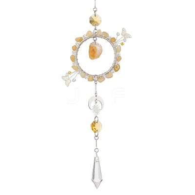 Natural Topaz Jade & Citrine & Glass Suncatcher HJEW-TA00454-02-1