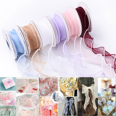 1Roll 5 Yards ABS Pearl Edged Mesh Ribbon for Bowknot Making OCOR-YW0001-13A-1