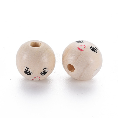 Printed Natural Wood European Beads WOOD-S055-39B-02-1
