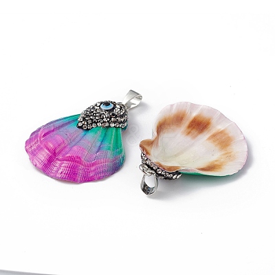 Spray Painted Natural Freshwater Shell with Rhinestone Pendants BSHE-G033-07A-1
