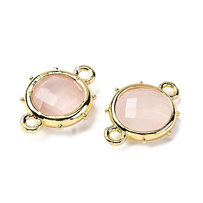 Brass Natural Rose Quartz Connector Charms KK-Z096-01G-02-1