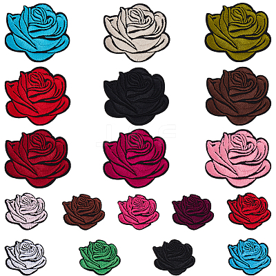 36Pcs 18 Styles Rose Shape Cloth Iron on Embroidered Patches DIY-CY0001-21-1