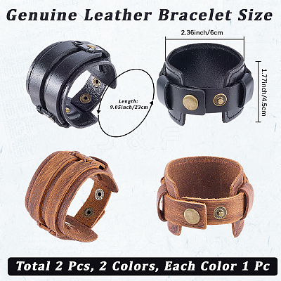 2Pcs 2 Colors Cowhide Cord Wide Cord Bracelets BJEW-CL0001-40-1