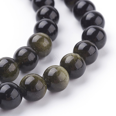Natural Golden Sheen Obsidian Beads Strands X-G-C076-8mm-5-1