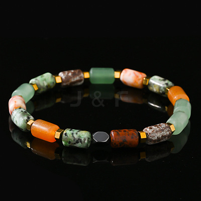 Column Natural African Turquoise(Jasper) & Red Aventurine & Flower Amazonite & Lava Rock Beads Stretch Bracelets for Men Women WC4994-1