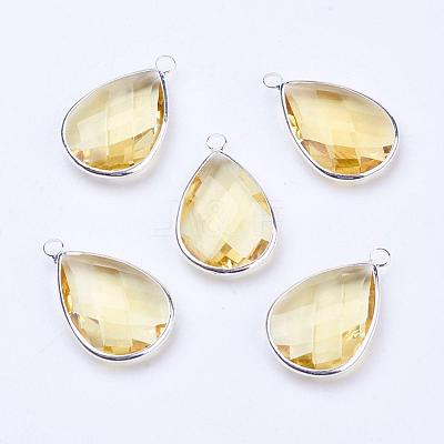 Silver Color Plated Brass Glass Teardrop Pendants GLAA-M006-A-18S-1