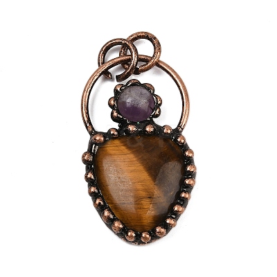 Natural Tiger Eye & Natural Amethyst Pendants G-Z101-06R-06-1