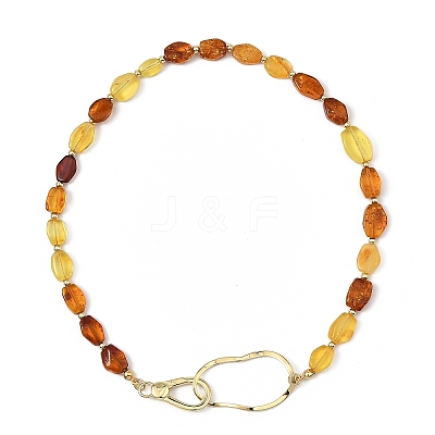 Natural Amber Nuggets Beaded Necklaces with Brass Clasps NJEW-JN06309-1